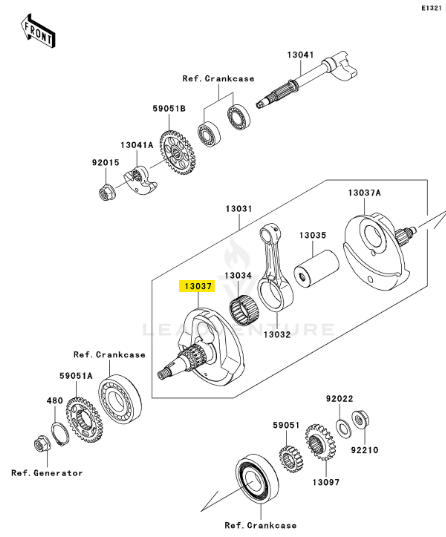Kawasaki OEM LH Crankshaft for KX 450F