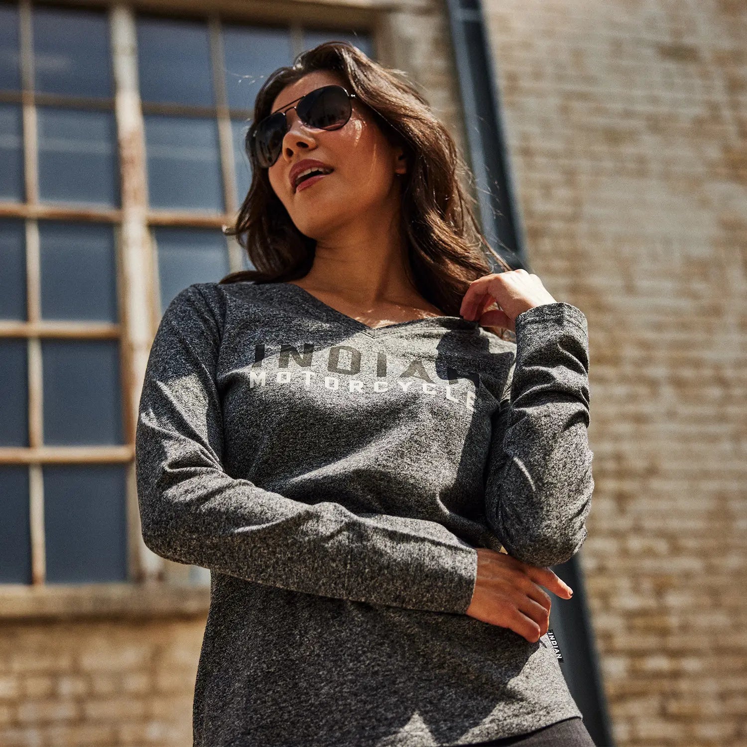 Indian Motorcycle Women's Long Sleeve Contrast Block Logo Shirt